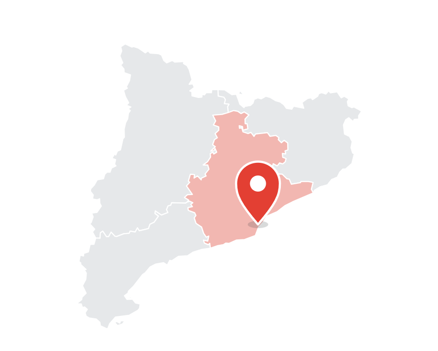 Mapa de Cataluña con la ubicación de la oficina de Barcelona