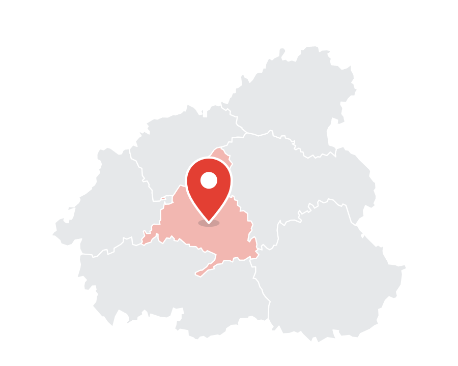 Mapa de la Comunidad de Madrid y provincias limítrofes con la ubicación de la oficina de Madrid