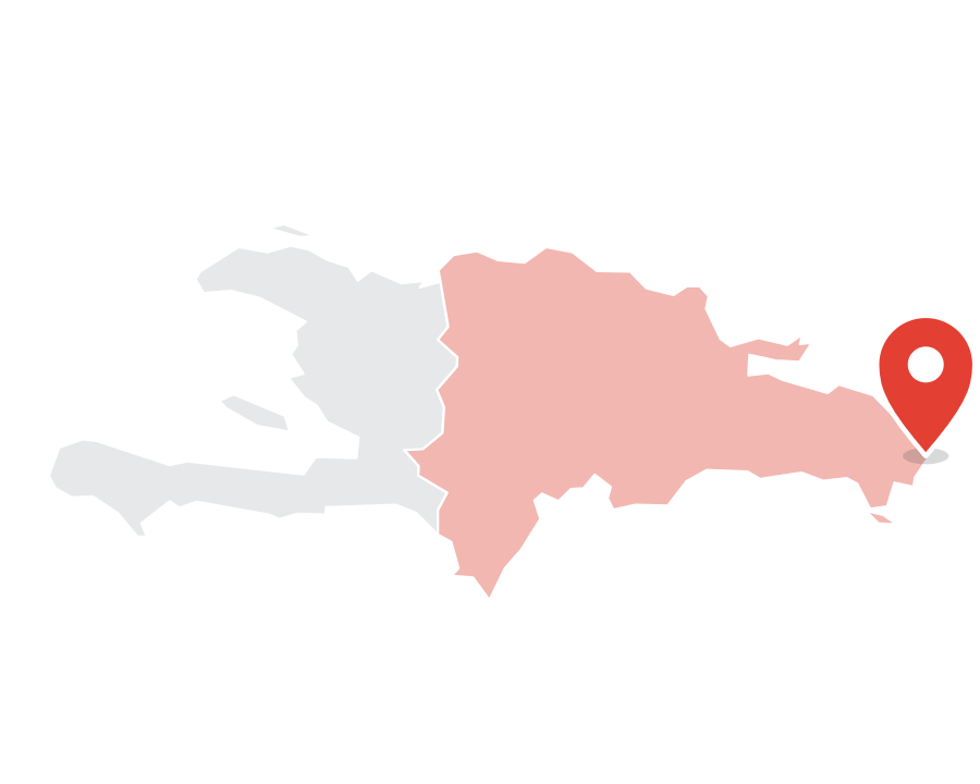 Mapa de la isla de La Española con la ubicación de Punta Cana, República Dominicana