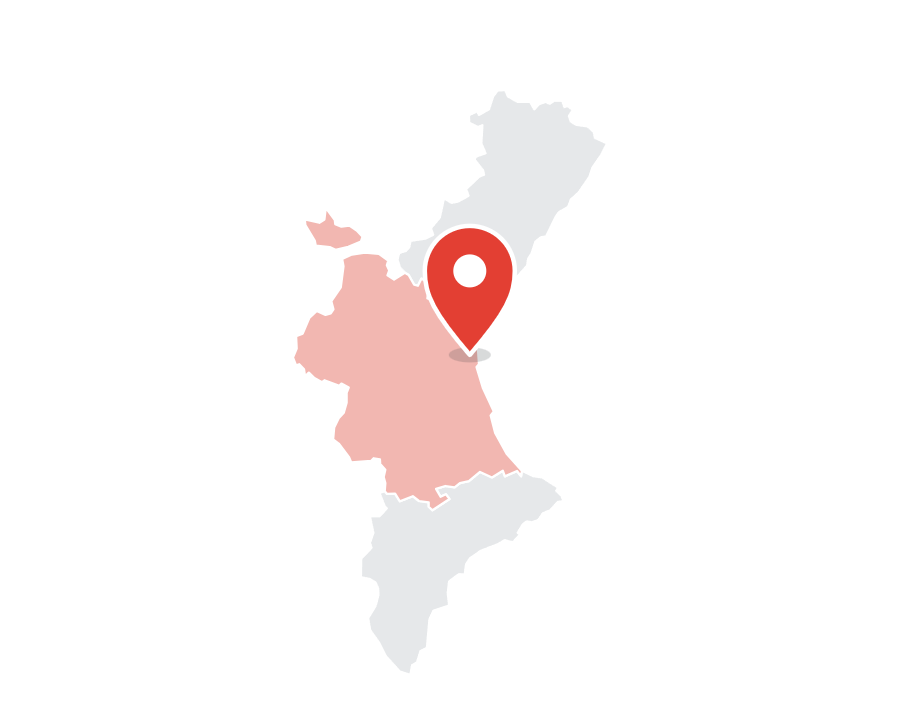 Mapa de la provincia de Valencia con la ubicación de la oficina de Valencia